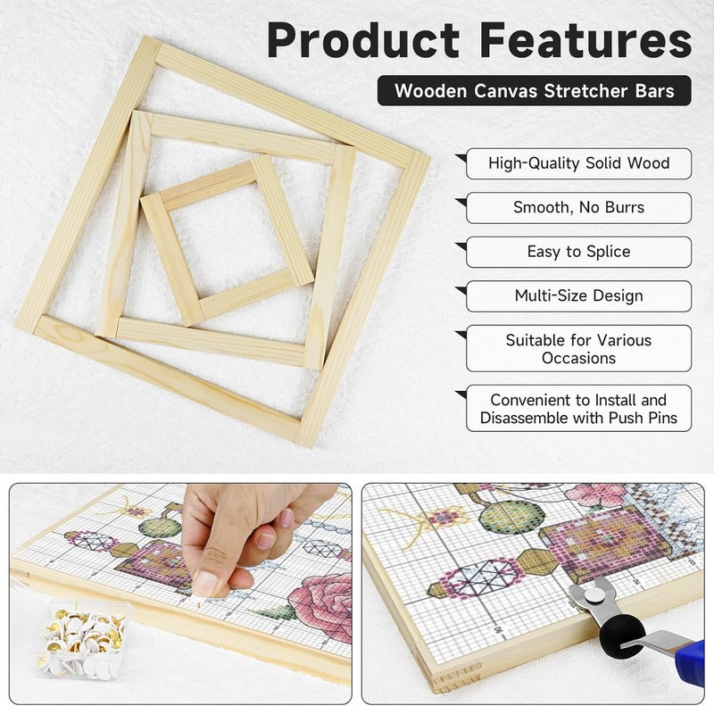 BALLMENT 24 Pcs 6 Sizes Stretcher Bars Kit with 100 Tacks & Tool, Build Frames to 16x20, for Needlepoint, Canvas, Embroidery, Cross Stitch, Tapestry - Image 4